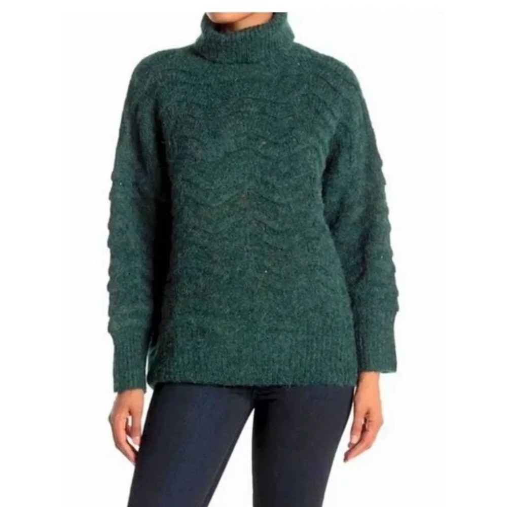 FRNCH Paris Forest Green Chunky Knit Turtleneck Sweater S/M